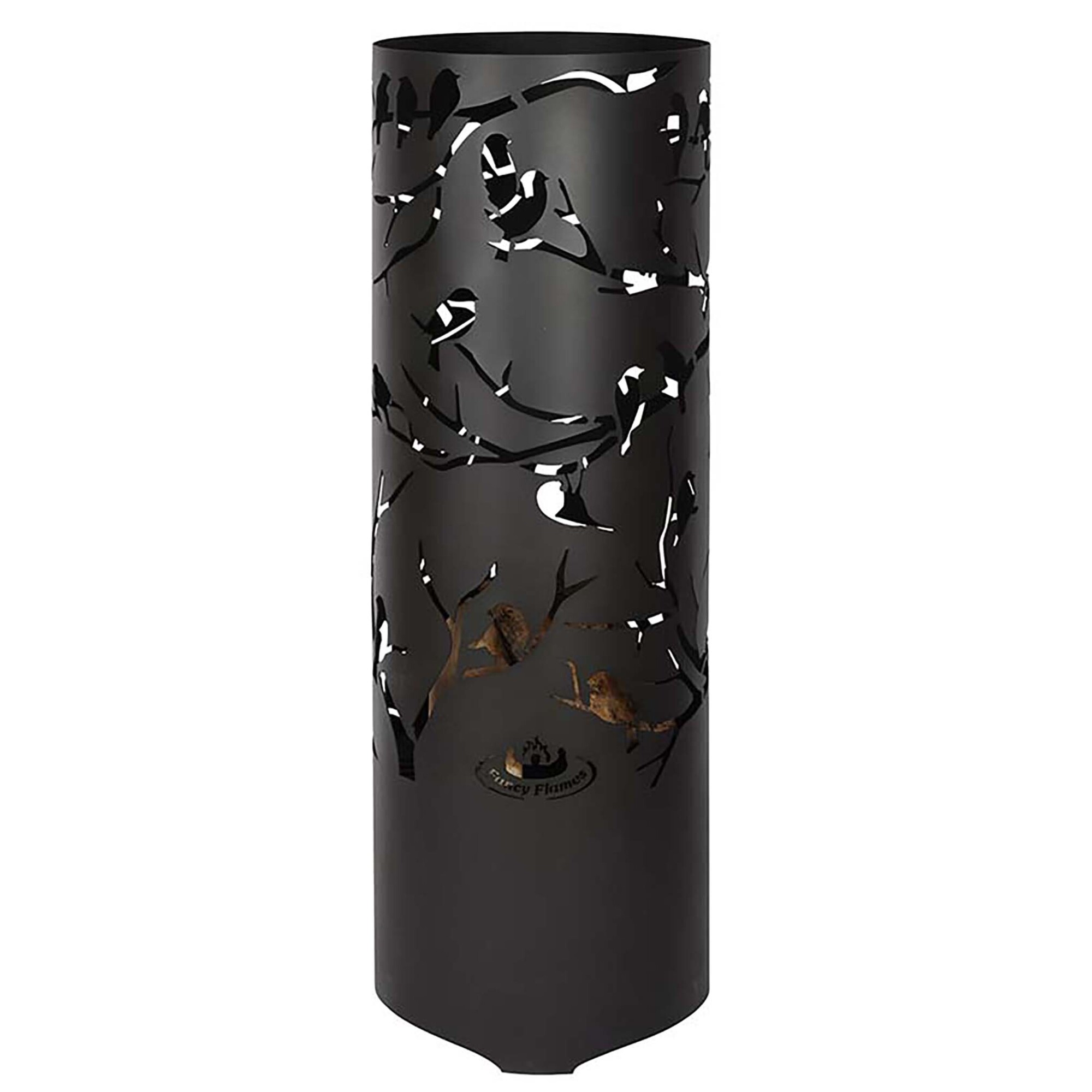 Esschert Design, Laser Cut Birds on Twig Fire Drum, Black, Model# FF409